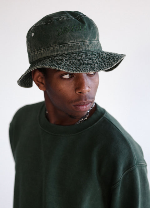 MINERAL WASHED MILITARY GREEN BUCKET HAT