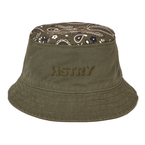 PAISLEY CANVAS BUCKET HAT OLIVE